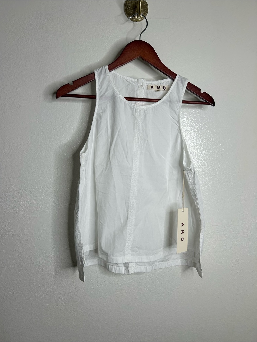 NWT AMO Cotton Poplin High Neck Anne Blouse Top in White Size Small